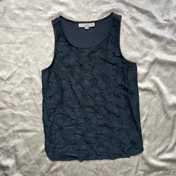 LOFT Navy Flower Lace Tank Top - Picture 1 of 4